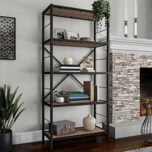 Hastings Home 5-Tier Open Style Bookshelf, Brown - 1 of 4