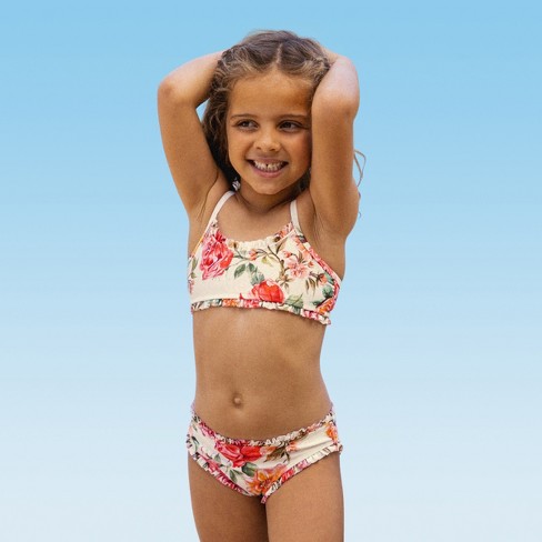 Girls Swimsuits Two Piece Ruffled Bikini High Waisted Bathing Suits Toddler  Kids Swimwear Purple Two Piece Bikini 4-5T