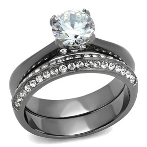 Slickblue Women’s Stainless Steel Ring, Clear CZ Center Stone, Pave Fashion Ring, Light Black, Sizes 5-10 - 1 of 4