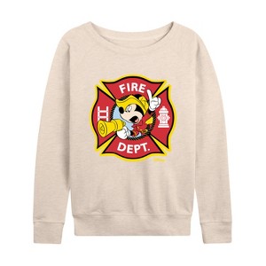Women's - Disney - Firefighter Mickey Lightweight French Terry Wide Neck Long Sleeve Shirt - 1 of 4