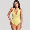 Anna-Kaci Swim Women's Ribbed Plunge One Piece Swimsuit with Halter Neckline and Keyhole Front Detail - 2 of 4