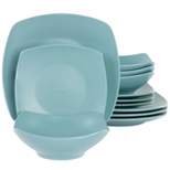 Gibson Home Zen Buffetware 12 Piece Square Fine Ceramic Dinnerware Set in Matte Arctic Blue