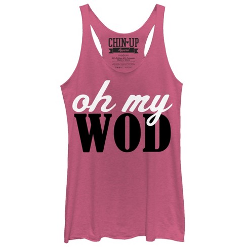 Women's CHIN UP Cursive Oh My Wod Racerback Tank Top - Pink Heather - X  Large