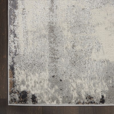 Grey Ivory 8' x 10' Abstract Synthetic Easy Care Rug