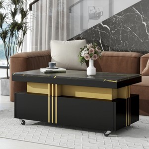 Modern Faux Marble Rectangle Coffee Table with Storage Drawers and Caster Wheels, Cocktail Center Table for Living Room - Panipeachy - 1 of 4