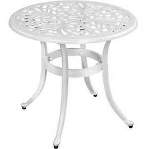 VINGLI 23.6" Cast Aluminum Side Table with Umbrella Hole - All Weather Round Patio Coffee Bistro End Table - 1 of 4