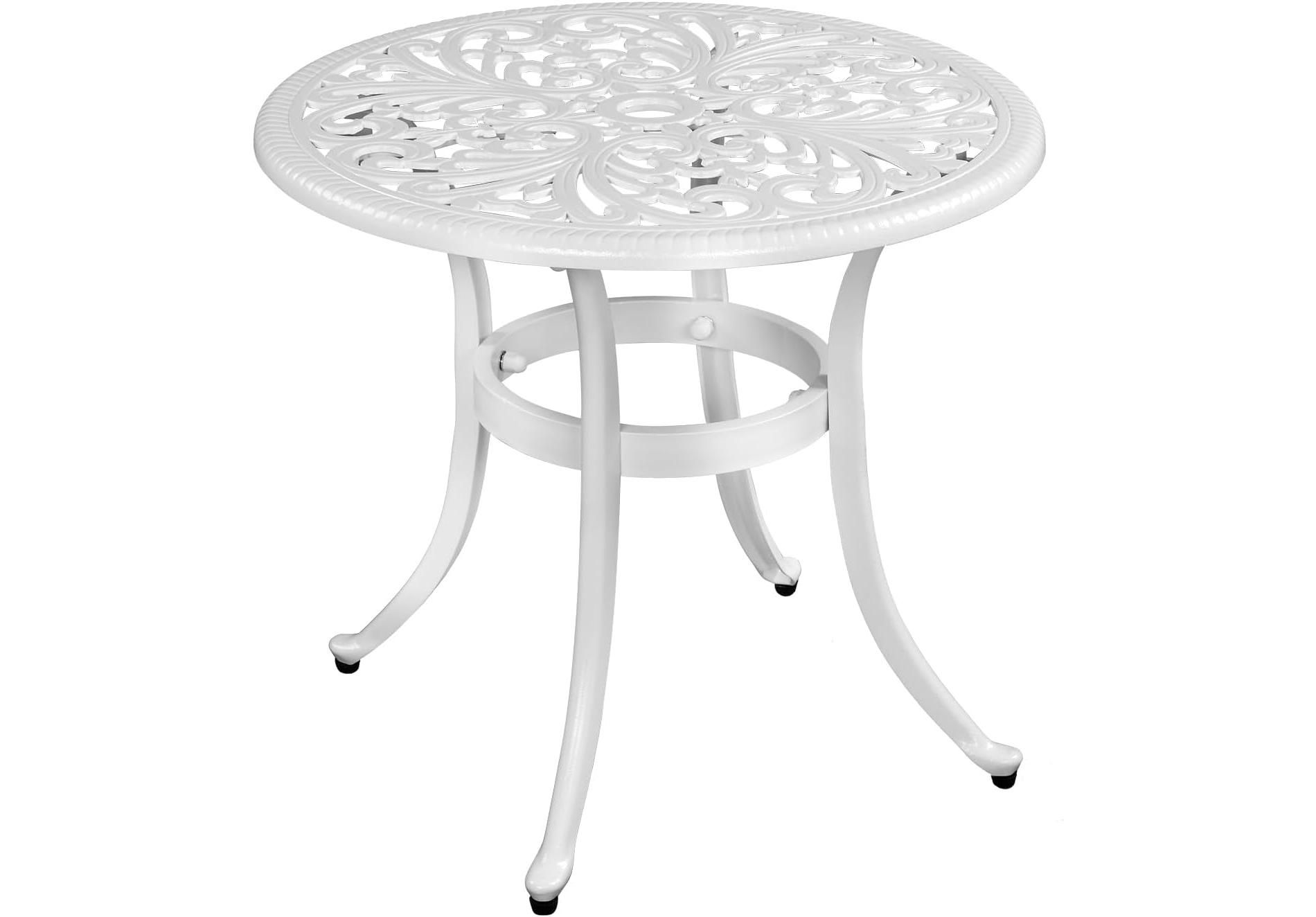 VINGLI 23.6" Cast Aluminum Side Table with Umbrella Hole - All Weather Round Patio Coffee Bistro End Table