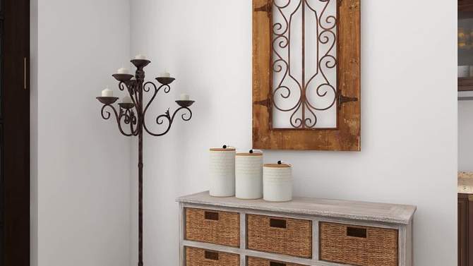 Rustic Wood Scroll Arched Window Inspired Wall Decor with Metal Scrollwork Relief Brown - Olivia &#38; May, 2 of 13, play video