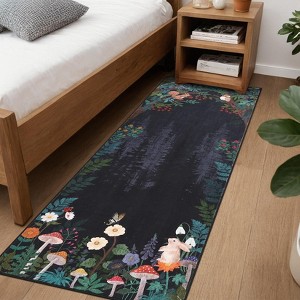 Washable Rug for Living Room, Soft Non Slip Jungle Nursery Bedroom Carpet with Cute Rabbit Squirrels - 1 of 4