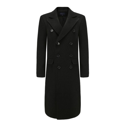 Braveman Men's Double-Breasted Knee Length Wool Blend Three Button Long Jacket Overcoat Top Coat Black Medium