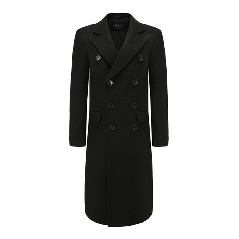 Men's Double-breasted Knee Length Wool Blend Three Button Long Jacket  Overcoat Top Coat : Target