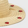 Girls' Paper Straw with Embroidered Strawberries Floppy Sun Hat - Cat & Jack™️ Tan - 3 of 3