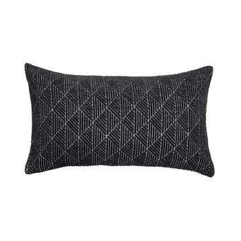 14"x24" Oversized Geometric Chenille Woven Jacquard Reversible Lumbar Throw Pillow Black - Evergrace