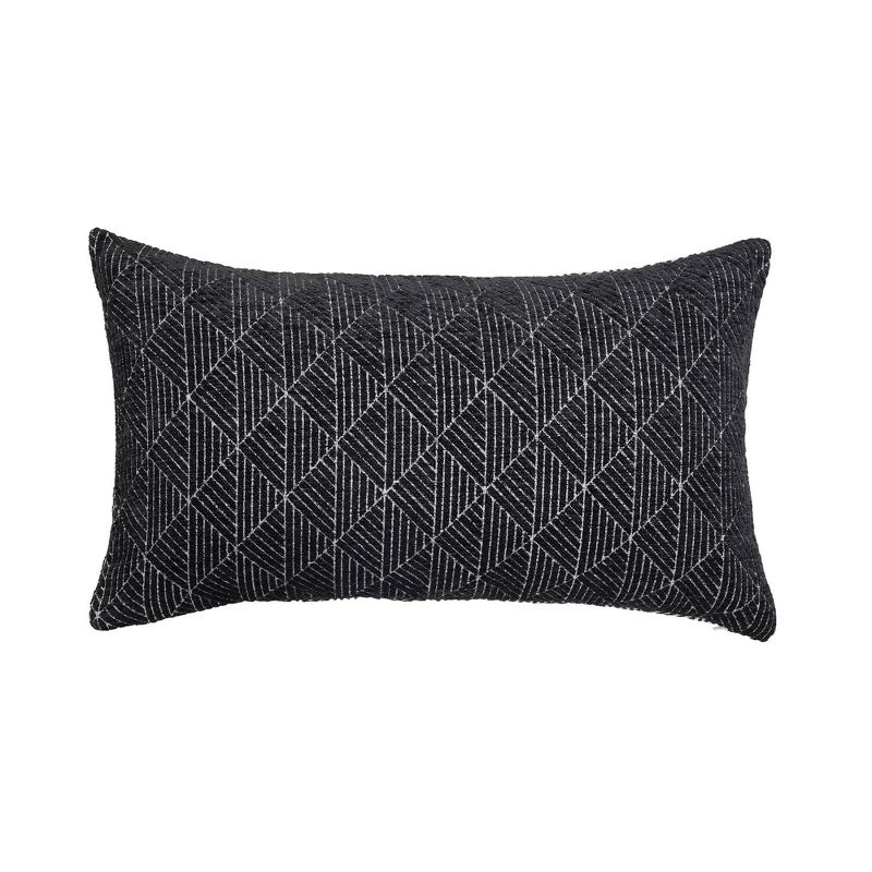14&#34;x24&#34; Oversized Geometric Chenille Woven Jacquard Reversible Lumbar Throw Pillow Black - Evergrace, 1 of 6