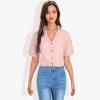 Anna-Kaci Women's Short Sleeve Button Down Shirt with V-Neckline - 2 of 4