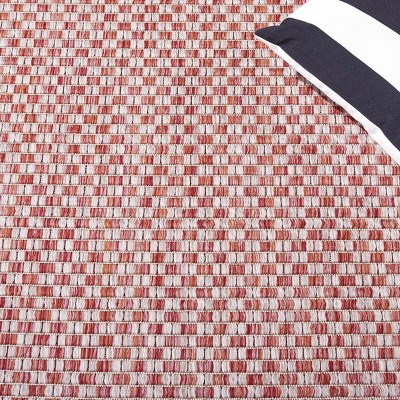 Rust and Light Grey Square Synthetic Indoor/Outdoor Rug