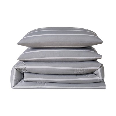 Gray Full/Queen Microfiber Modern Stripe Duvet Cover Set
