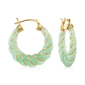 Ross-Simons Carved Green Jade Hoop Earrings With 14kt Yellow Gold - 1 of 3