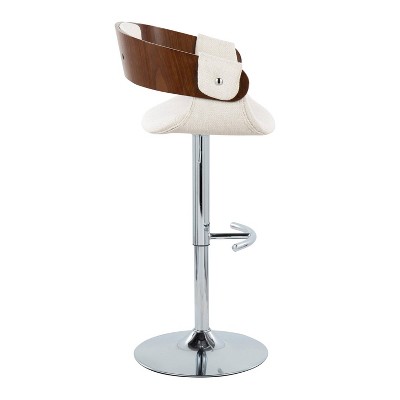 Elisa Adjustable Cream Fabric and Walnut Wood Swivel Barstools, Set of 2
