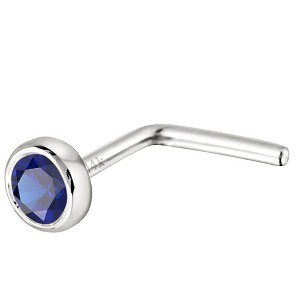 Jewelry Avalanche 22G 14K Gold Bezel-set Blue Sapphire L-shape Nose Stud - 1 of 1