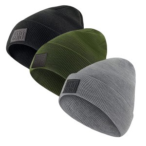 Beanie Hats for Men Women Soft & Stretchy Toboggan Hats Cuffed Skull Knit Winter Hats Men & Womens Beanie Cap Black, Olive, Gray Heather - 1 of 4