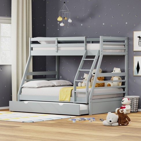 Glenwillow Home Plana Solid Wood Twin Over Full Bunk Bed And Trundle In ...