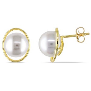 EVERLY JEWELRY | 10K Yellow Gold 9.5 - 10 MM Cultured Freshwater Pearl Circle Stud Earrings - 1 of 4