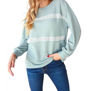 Women's LONG SLEEVE WITH WHITE CROCHET SWEATER - Haptics - 1 of 4