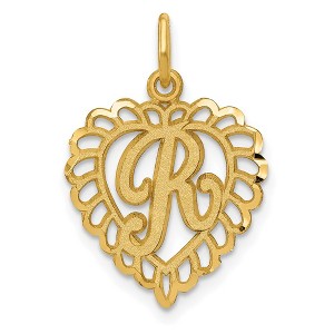 Black Bow Jewelry 14k Yellow Gold, Grace Collection, Satin Heart Initial R Pendant, 15mm - 1 of 4