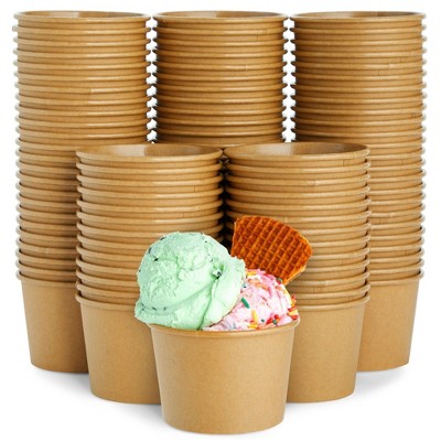 Juvale 100 Pack Paper Ice Cream Cups, Disposable Dessert Bowls for Sundae Bar, Frozen Yogurt, Brown, 8 oz