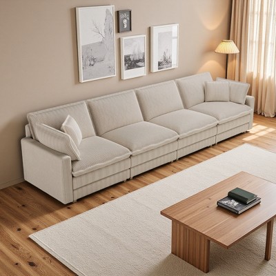 Corduroy Deep Seat Modular Straight Sectional Sofa with 4 Pillows & Ottoman