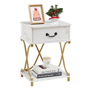 VECELO 1-Drawer Nightstand End Side Table Modern X Design Metal Bedside Table with Open Shelf Brown/Black/White - 1 of 4