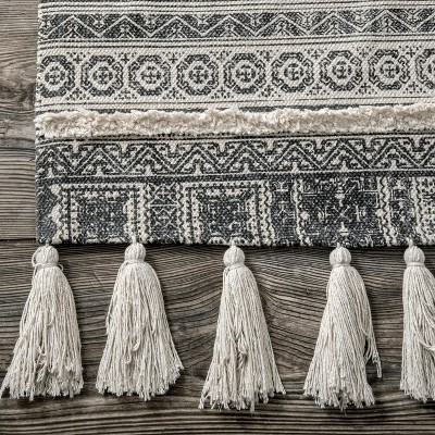 Handmade Gray Stripe Flat Woven Cotton Area Rug - 5' x 8'