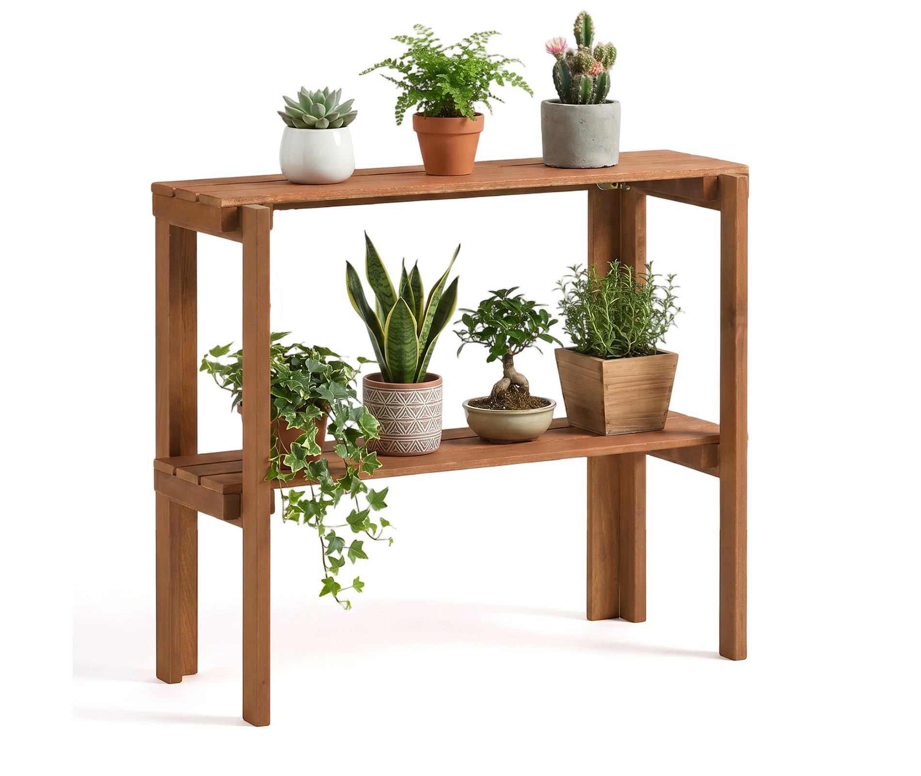 Costway Folding Wooden Storage Shelves, 2/3-Tier Plant Stand Indoor Outdoor for Entryway