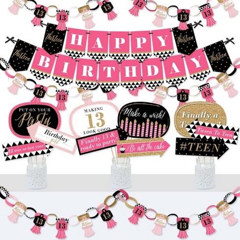 Pink Sweet 13th Backdrop Happy Birthday Party Girls Photo Background Banner