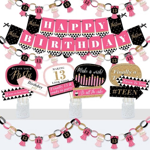 sombra Reverberación alondra Big Dot Of Happiness Chic 13th Birthday - Pink, Black And Gold - Banner And  Photo Booth Decorations - Birthday Party Supplies Kit - Doterrific Bundle :  Target
