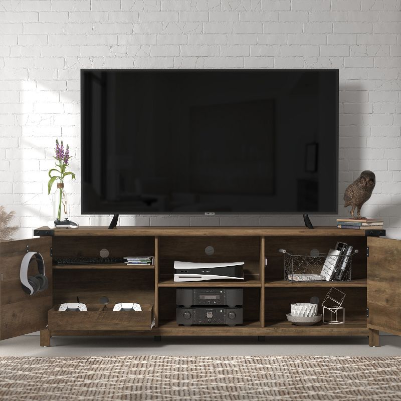 70&#34; Prestwick Gaming Ready Wood TV Stand for TVs up to 78&#34; with 2 Doors and Shelves  Knotty Oak Top - Hillsdale Furniture, 5 of 19
