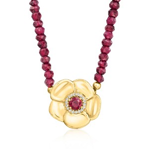 Ross-Simons 70.00 ct. t.w. Rhodolite Garnet Bead Flower Necklace With .60 Carat Rhodolite Garnet and .11 ct. t.w. Diamonds in 18kt Gold Over Sterling - 1 of 3