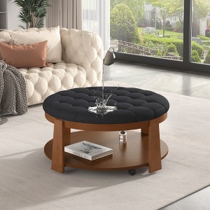 VYNXARIA Modern 2-Tier Round Ottoman Coffee Table with Storage and Wheels - 1 of 4