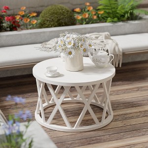 JIONJOY X-Leg Round Coffee Table with Distressed Wood Top - White - 1 of 4