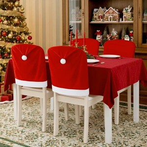 Christmas Chair Covers,Red and White Santa Claus Hat Chair Back Cover Christmas Chair Slipcovers for Xmas Kitchen Dinning Room Bar Decoration - 1 of 4