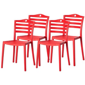 Fabulaxe Plastic Dining Chair with Ladderback Design, Red Set of 4 - 1 of 4