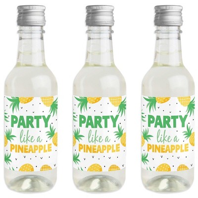 Big Dot of Happiness Tropical Pineapple - Mini Wine and Champagne Bottle Label Stickers - Summer Party Favor Gift for Women and Men - Set of 16