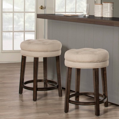 Charcoal Gray Backless Swivel Counter Stool with Linen Upholstery
