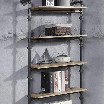 59" Brantley Decorative Bookshelf Oak and Sandy Black Finish - Acme Furniture