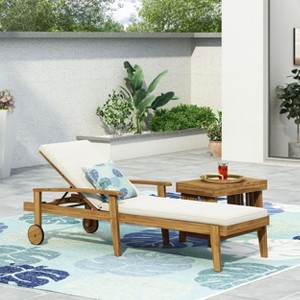 Okak Patio Lounge Chairs with Wheels & Adjustable Backrest,Wooden Outdoor Chaise Lounge for Patio,Beach,Yard - 1 of 4