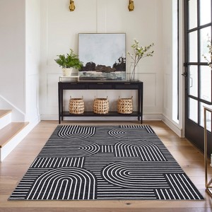 Modern Washable Area Rug, Geometric Pattern Throw Carpet with Non Slip Backing, Low Pile Stain Resistant Floor Carpet for Living Room - 1 of 4