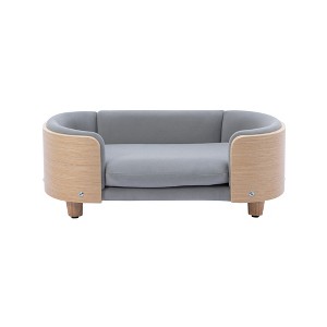 Multipet Scandinavian Style Elevated Dog Bed Pet Sofa with Solid Wood legs and Bent Wood Back, Velvet Cushion - 1 of 4