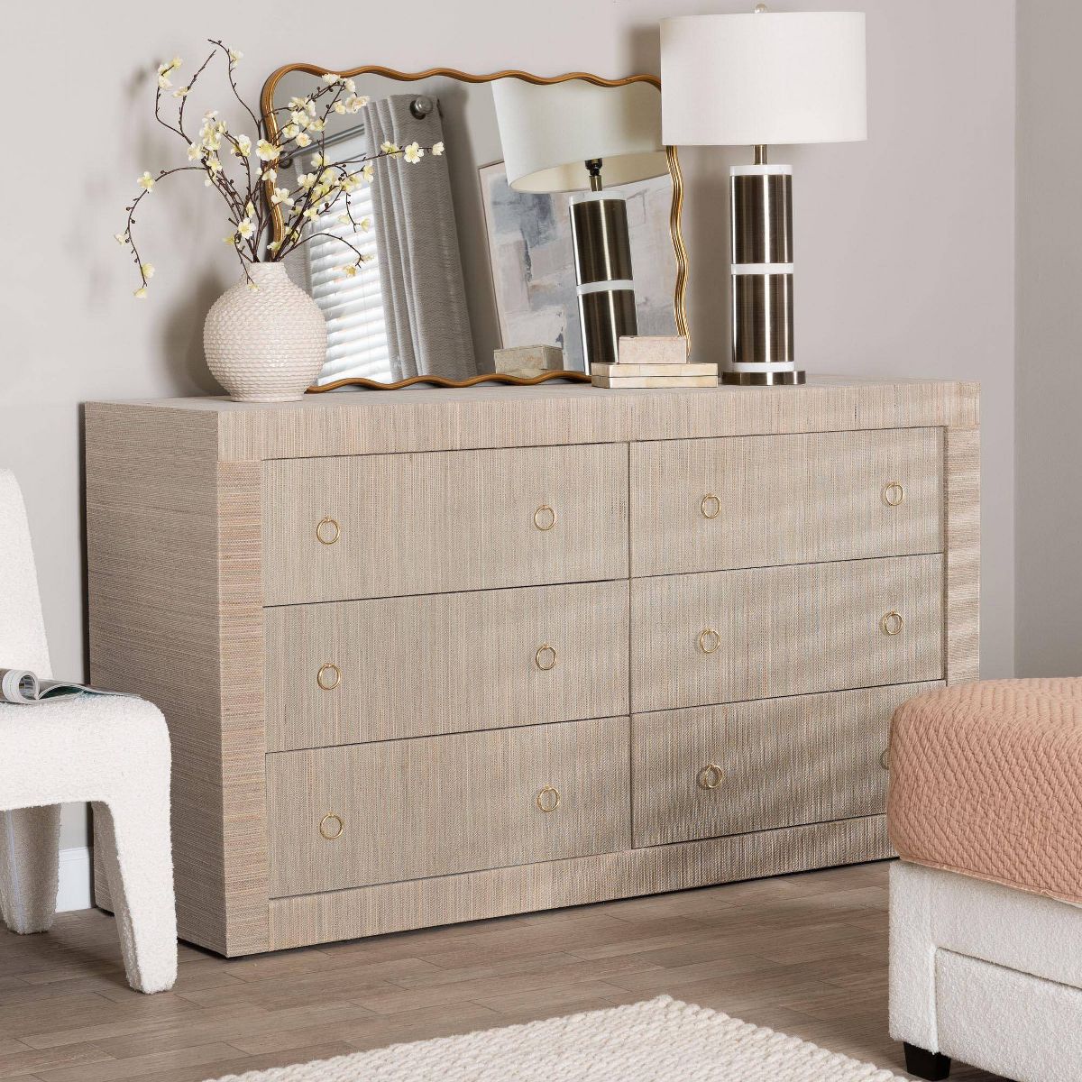 bali & pari Sage Natural Grasscloth Dresser Beige - thumbnail 4