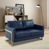 LeisureMod Lincoln Mid-Century Modern Upholstered Faux Leather Loveseat with Gold Frame - 2 of 4